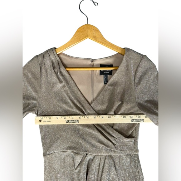 NWT Adrianna Papell Women Draped Knit Faux Wrap Dress Long Sleeve Gold Champagne - Picture 5 of 10